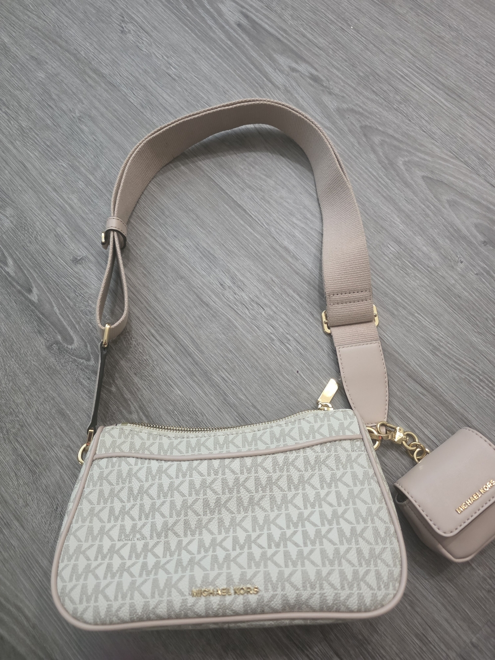 Michael Kors Women's Beige MK Logo Crossbody Bag